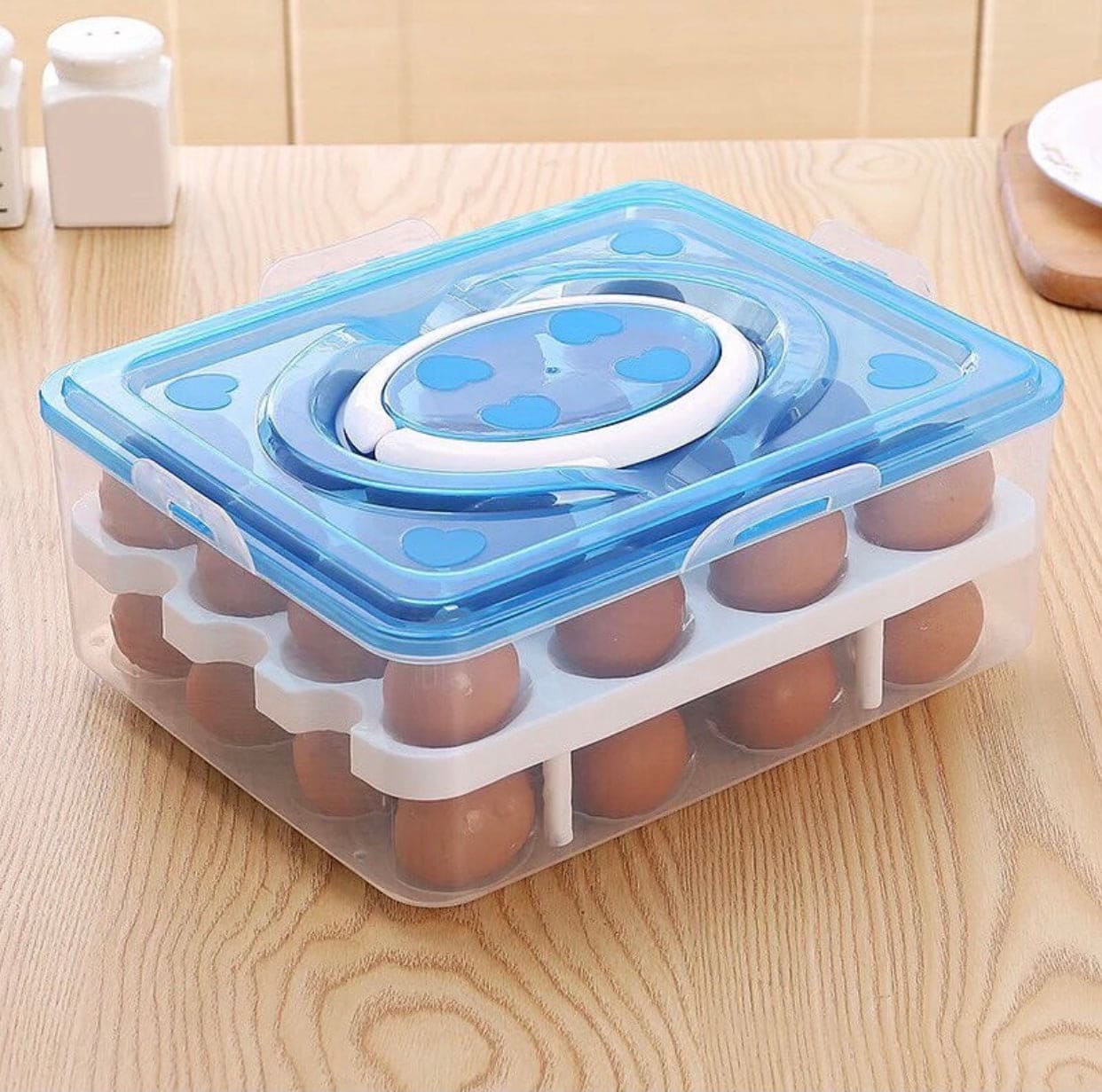 Portable Egg Storage Box, Visible Egg Tray Case, 2 Layers 32 Cells Eggs Storage Box with Lid & Handle Portable Egg Storage Box, Visible Egg Tray Case, 2 Layers 32 Cells Eggs Storage Box with Lid & Handle